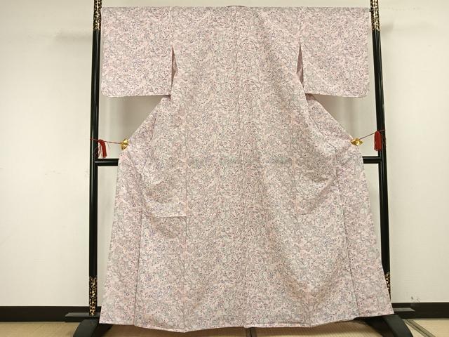 平和屋着物□夏物 小紋 絽 蔦の葉芝草文 銀彩 洗える着物