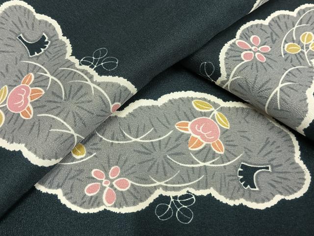 平和屋着物▽小紋　単衣　雲取り花文　洗える着物　AAAU8575fy