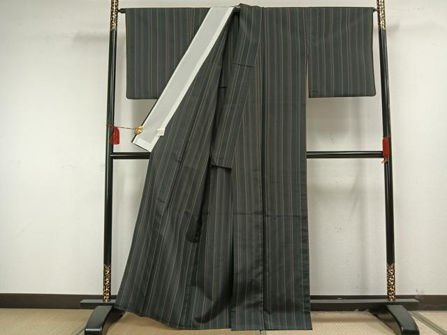 平和屋着物▽小紋 単衣 縞 洗える着物 AAAU8576fy 小紋