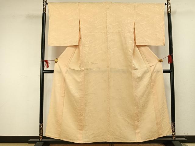 平和屋着物▽上質な色無地 単衣 流水地紋 蜂蜜色 正絹 逸品
