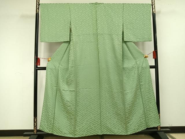 平和屋着物▽上質な小紋　単衣　紗綾形地紋　薄萌葱色　正絹　逸品　AAAU8588fy 平和屋着物▽上質な小紋 単衣 紗綾形地紋 薄萌葱色 正絹 逸品