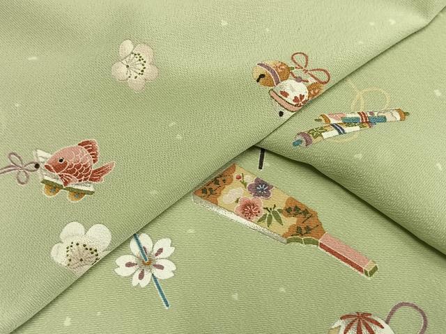 平和屋着物▽小紋　単衣　玩具文　洗える着物　AAAU8591fy