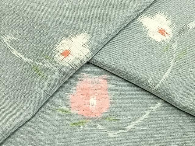 平和屋着物▽上質な紬　単衣　草花文　正絹　逸品　AAAU8601fy