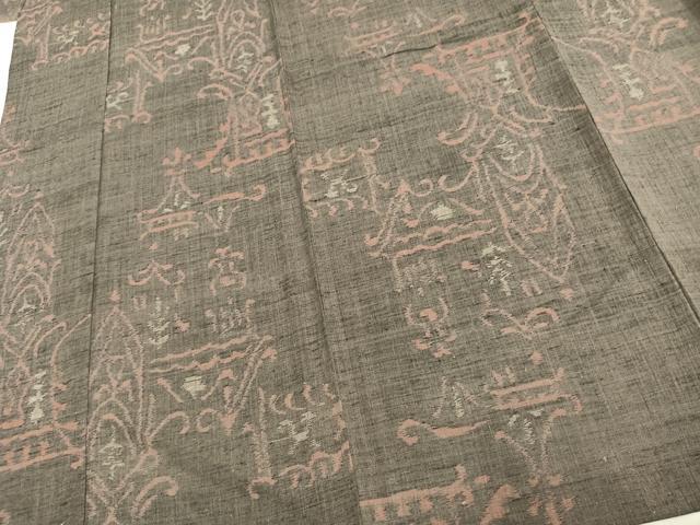 平和屋着物▽結城ちぢみ　単衣　オリエント花文　正絹　逸品　AAAU8603fy 平和屋着物▽結城ちぢみ 単衣 オリエント花文 正絹 逸品 AAAU8603fy