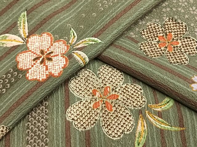 平和屋着物▽小紋　単衣　草花文　洗える着物　AAAU8643fy