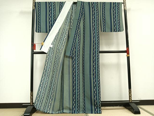 平和屋着物▽小紋 単衣 縞 洗える着物 AAAU8648fy