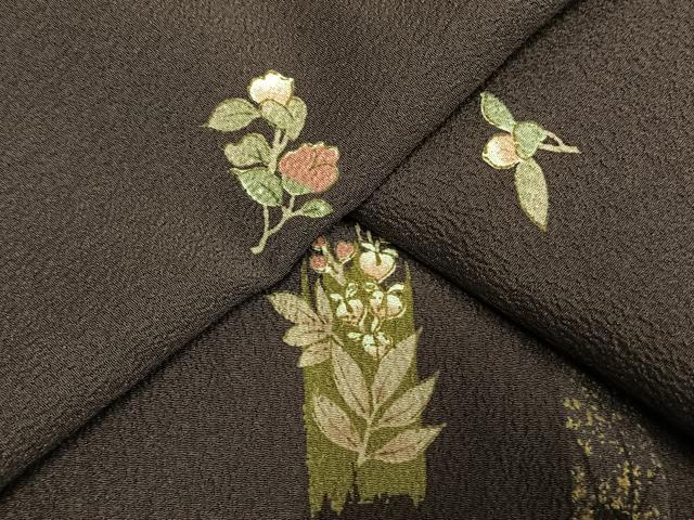 平和屋着物▽小紋　単衣　草花文　洗える着物　AAAU8696fy