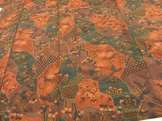 平和屋着物▽小紋 単衣 切嵌草花文 洗える着物 AAAU8701fy