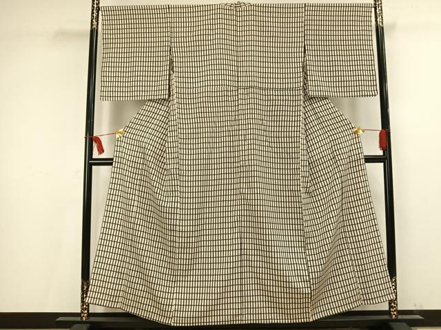 平和屋着物▽上質な小紋　単衣　格子　正絹　逸品　AAAU8704fy 平和屋着物▽上質な小紋 単衣 格子 正絹 逸品 AAAU8704fy