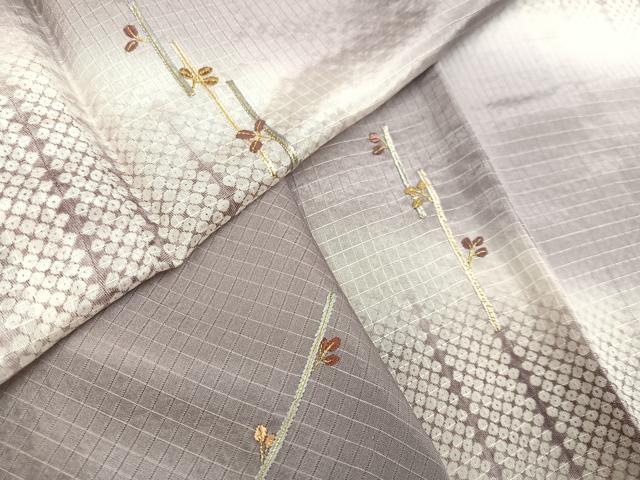 平和屋着物▽訪問着　単衣　刺繍　草木文　暈し染め　正絹　逸品　AAAV2508ph_6
