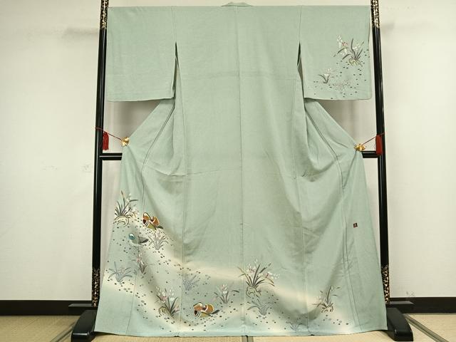 平和屋着物▽訪問着　単衣　作家物　鴛鴦花文　暈し染め　ロング丈　正絹　逸品　AAAV2580fy