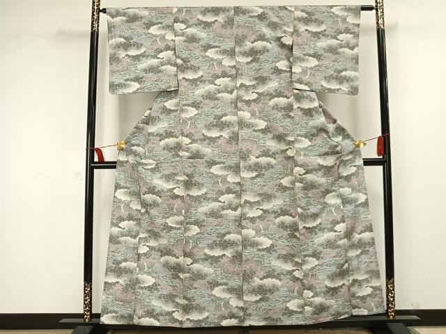 平和屋着物▽上質な紬 単衣 雲取り風景文 正絹 逸品 AAAV2592fy