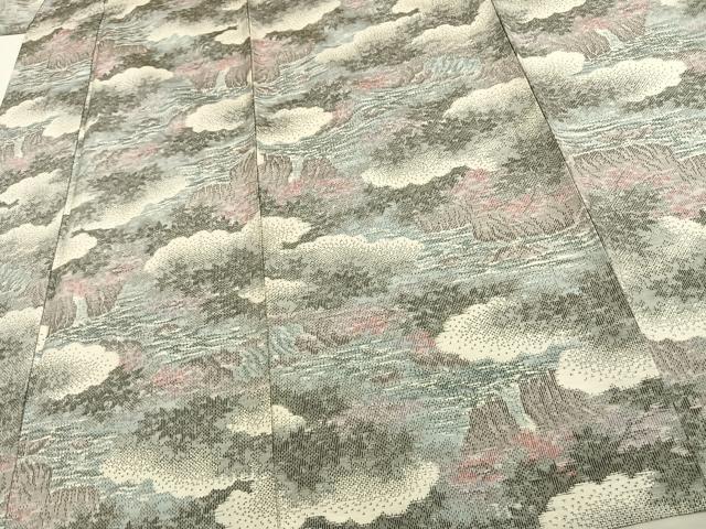 平和屋着物▽上質な紬 単衣 雲取り風景文 正絹 逸品 AAAV2592fy