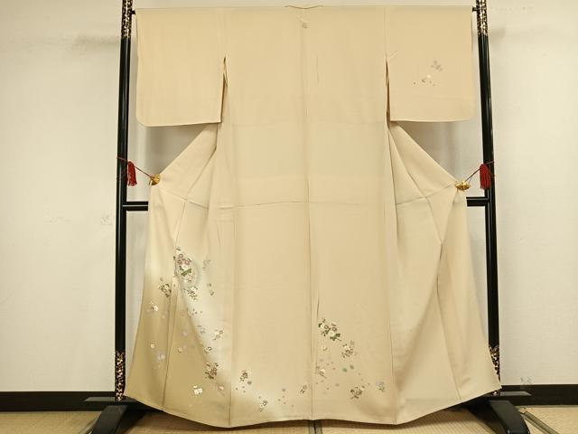 平和屋着物▽訪問着　単衣　友禅　雪輪草花文　正絹　逸品　AAAV2595fy