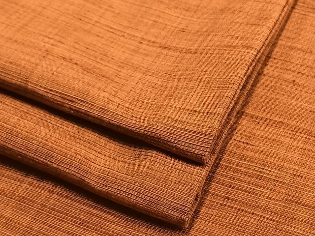 平和屋着物▽上質な紬　単衣　色無地　代赭色　正絹　逸品　AAAV2621fy