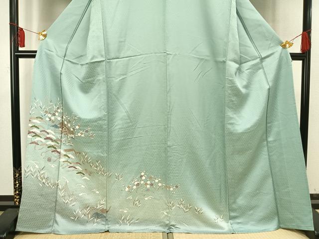 平和屋着物▽訪問着 単衣 友禅 風景草花文 正絹 逸品 AAAV2626fy