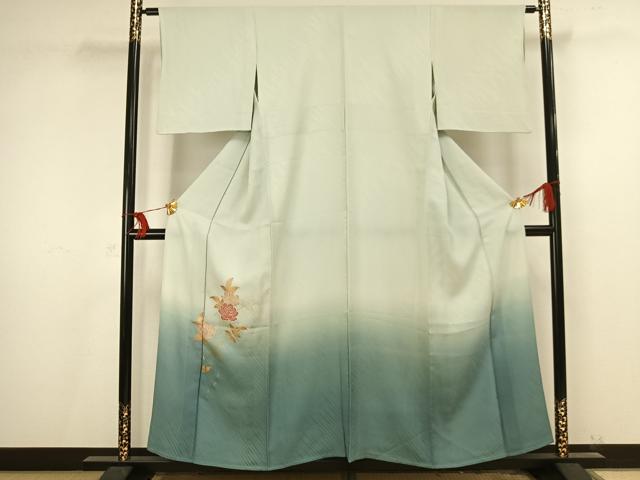 平和屋着物▽訪問着　単衣　友禅　草花文　金糸　金彩　正絹　逸品　AAAV2637fy