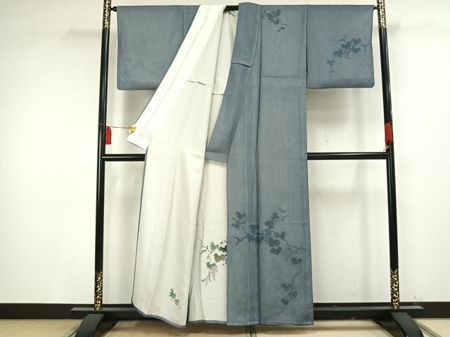 平和屋着物▽訪問着 無双 紗袷 紗×紗 手描き 葡萄文 金彩