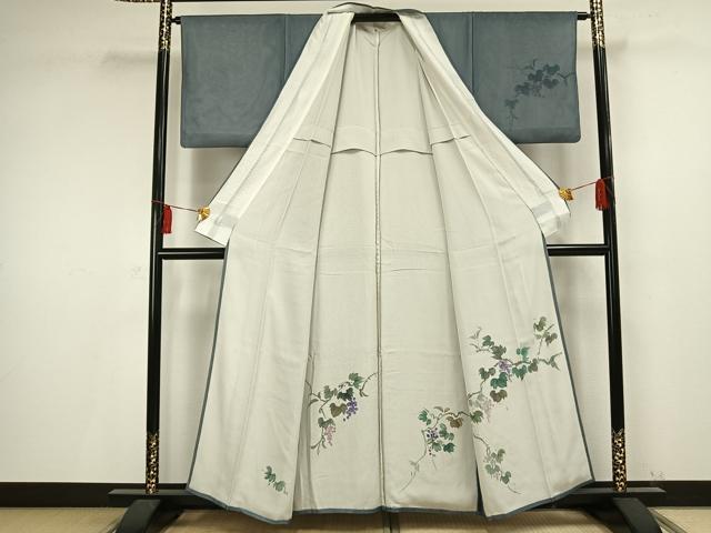 平和屋着物▽訪問着 無双 紗袷 紗×紗 手描き 葡萄文 金彩 正絹 逸品