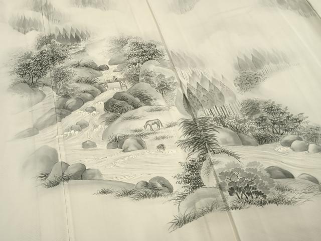 平和屋着物▽訪問着 単衣 手描き 風景文 正絹 逸品 AAAV2682fy 付け下げ