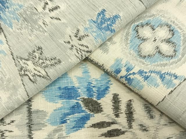 平和屋着物▽上質な紬　単衣　切嵌草花文　正絹　逸品　AAAV2693fy