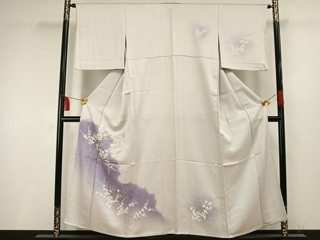 平和屋着物▽訪問着　単衣　刺繍　花文箱文　銀糸　正絹　逸品　AAAV2716fy