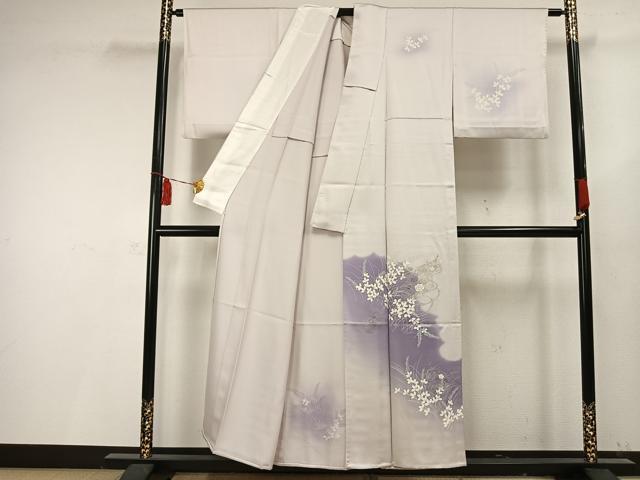 平和屋着物▽訪問着 単衣 刺繍 花文箱文 銀糸 正絹 逸品