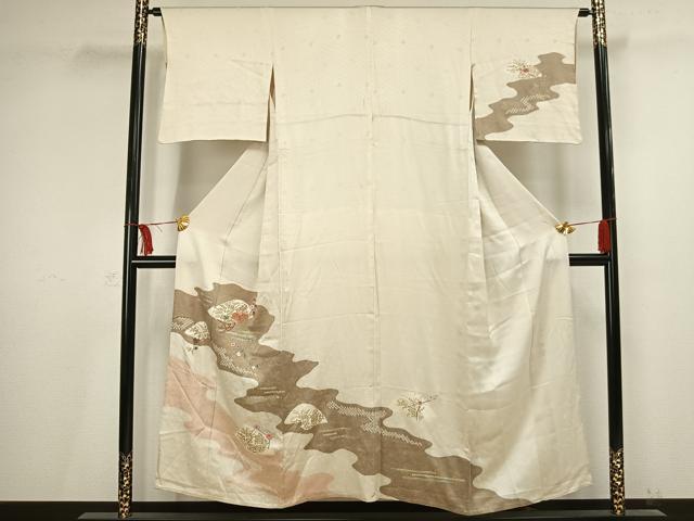 平和屋着物▽訪問着　単衣　刺繍　道長花文　金彩　正絹　逸品　AAAV2736fy