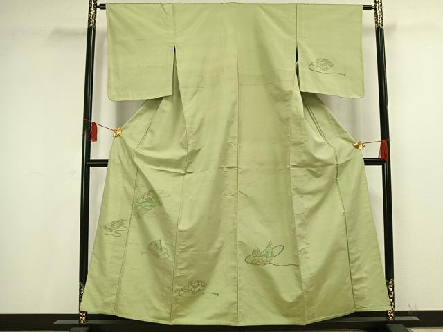 平和屋着物▽京の名門・菱屋六右ェ門　紬　訪問着　単衣　花絵巻文　正絹　逸品　未使用　AAAV2748fy