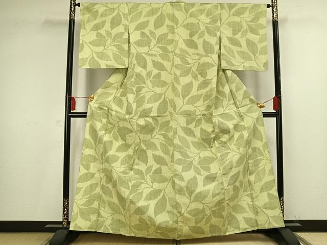 平和屋着物▽上質な紬　単衣　枝葉文　正絹　逸品　AAAV2749fy