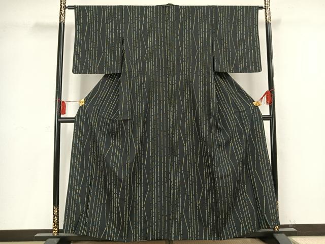 平和屋着物▽上質な小紋　単衣　変わり縞　黒地　正絹　逸品　AAAV2757fy 平和屋着物▽上質な小紋 単衣 変わり縞 黒地 正絹 逸品 AAAV2757fy