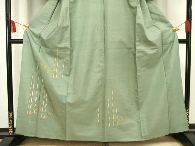 平和屋着物▽訪問着　単衣　紬地　木賊　正絹　逸品　AAAV2766fy_2