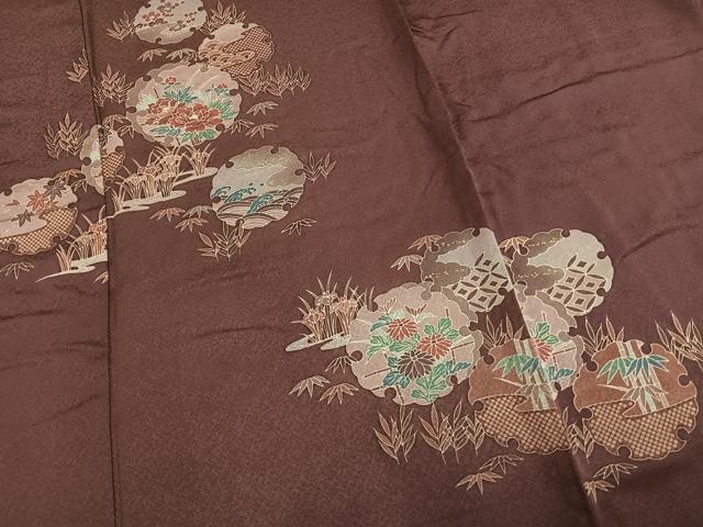 平和屋着物▽訪問着 単衣 友禅 雪輪草花文 正絹 逸品 AAAV2595fy