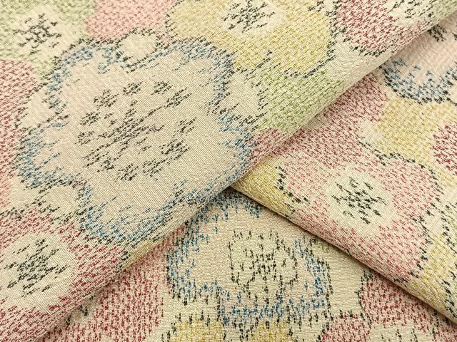 平和屋着物▽お召　単衣　花尽くし　正絹　逸品　AAAV2791fy