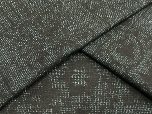 平和屋着物▽結城紬　単衣　100亀甲　色紙草花文　正絹　逸品　未使用　AAAV2802fy