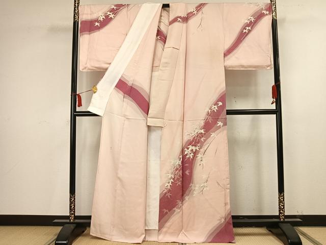 平和屋着物▽訪問着　単衣　友禅　作家物　手描き　枝葉文　正絹　逸品　AAAV2813fy_1
