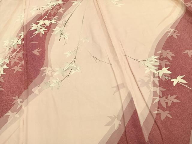 平和屋着物▽訪問着　単衣　友禅　作家物　手描き　枝葉文　正絹　逸品　AAAV2813fy_3