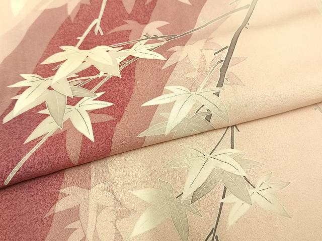 平和屋着物▽訪問着　単衣　友禅　作家物　手描き　枝葉文　正絹　逸品　AAAV2813fy_4