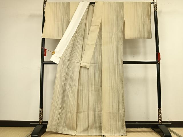 平和屋着物▽本塩沢 訪問着 単衣 斜線文 黒地 正絹 逸品 DAAV5656az