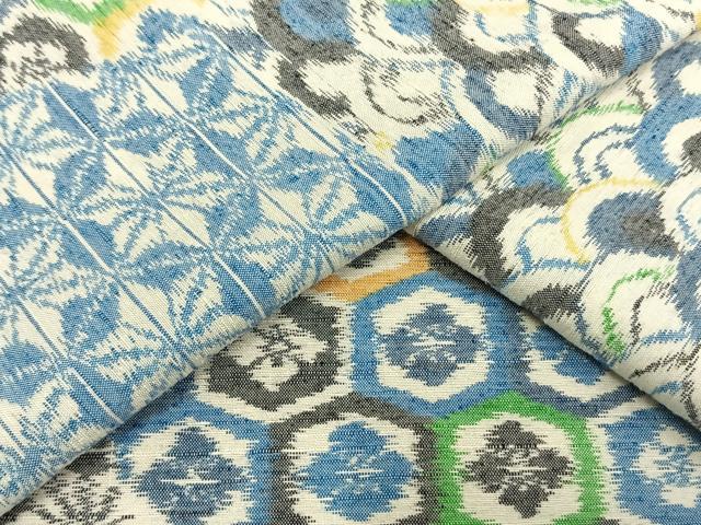 平和屋着物▽上質な紬　単衣　切嵌花文　正絹　逸品　AAAV2837fy