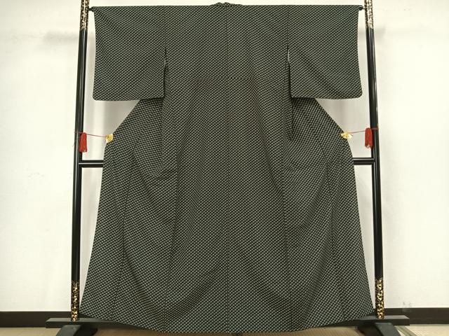 平和屋着物▽上質な小紋 単衣 千鳥格子 黒地 正絹 逸品 AAAV2840fy