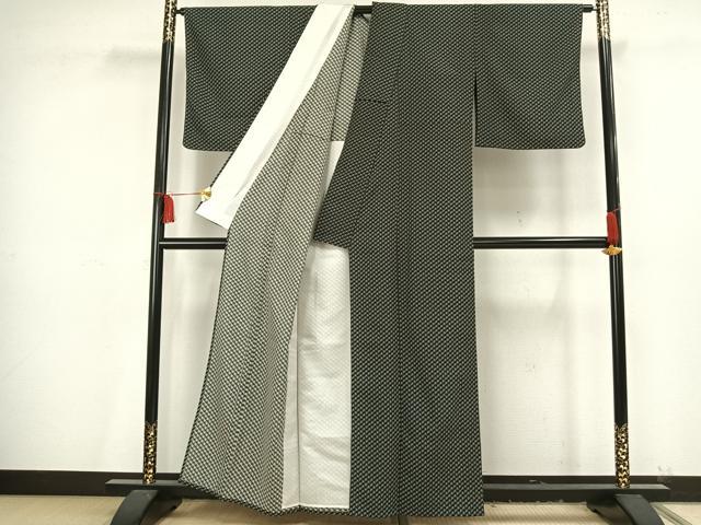 平和屋着物▽上質な小紋 単衣 千鳥格子 黒地 正絹 逸品 AAAV2840fy