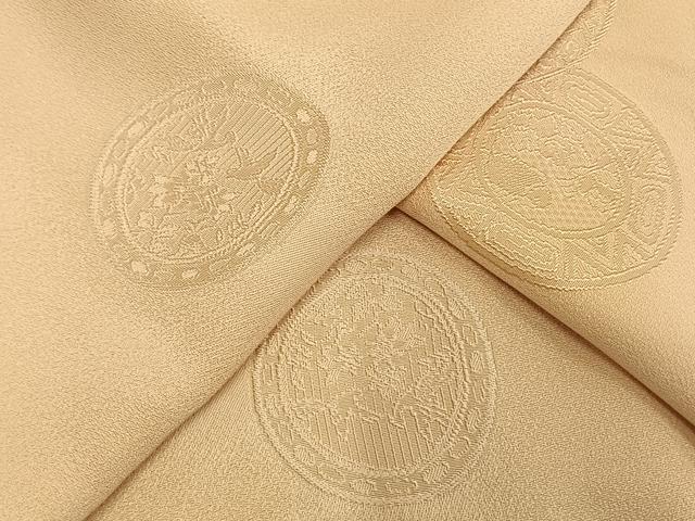 平和屋着物▽上質な色無地 単衣 草花文 蜂蜜色 正絹 逸品