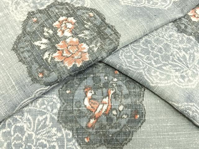 平和屋着物▽上質な紬　単衣　吉祥花文　正絹　逸品　AAAV2878fy