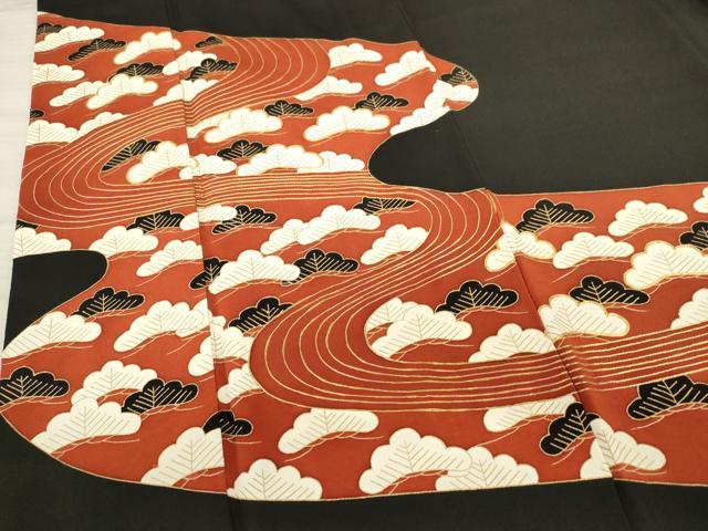 平和屋着物□豪華黒留袖 駒刺繍 流水松文 金彩 正絹 逸品 AAAV4228ma