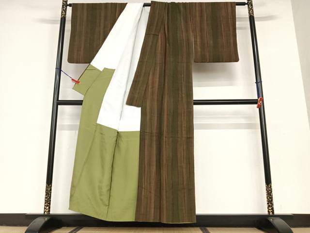 平和屋着物●上質な紬　絞り　縞　正絹　逸品　AAAV7031zg 平和屋着物○上質な紬 絞り 縞 正絹 逸品 AAAV7031zg