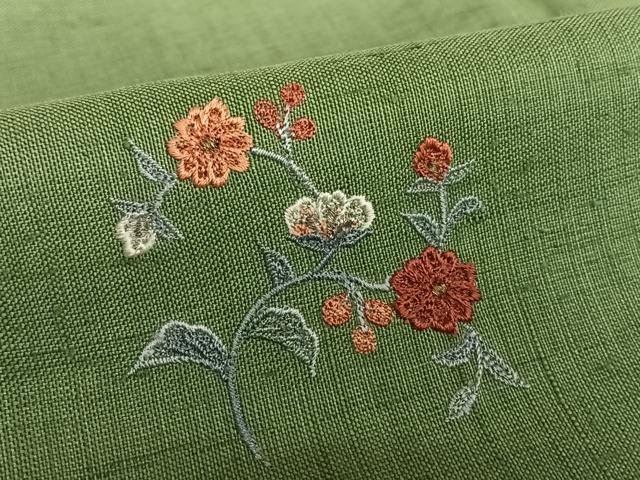平和屋着物○訪問着 紬地 刺繍 草花文 暈し染め 正絹 逸品