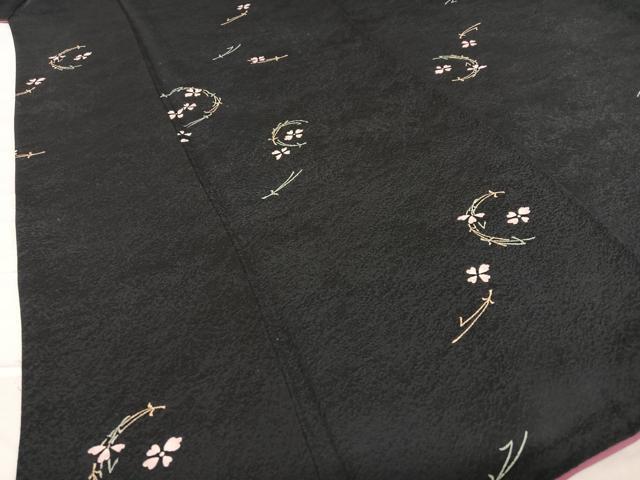 平和屋着物○上質な小紋 舞花文 黒地 正絹 逸品 AAAV7070zg