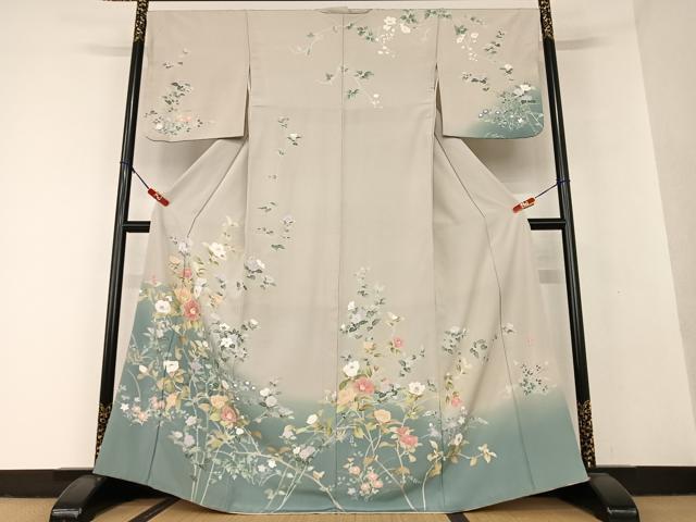 平和屋着物●訪問着　友禅　作家物　草花文　暈し染め　正絹　逸品　AAAV7079zg