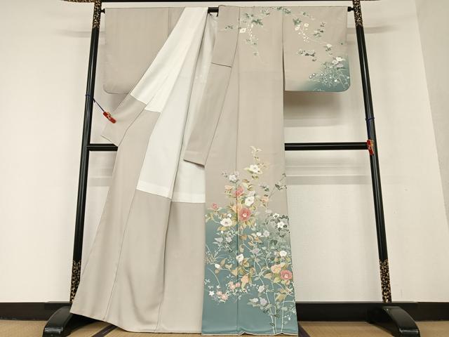 平和屋着物●訪問着　友禅　作家物　草花文　暈し染め　正絹　逸品　AAAV7079zg 平和屋着物○訪問着 友禅 作家物 草花文 暈し染め 正絹 逸品